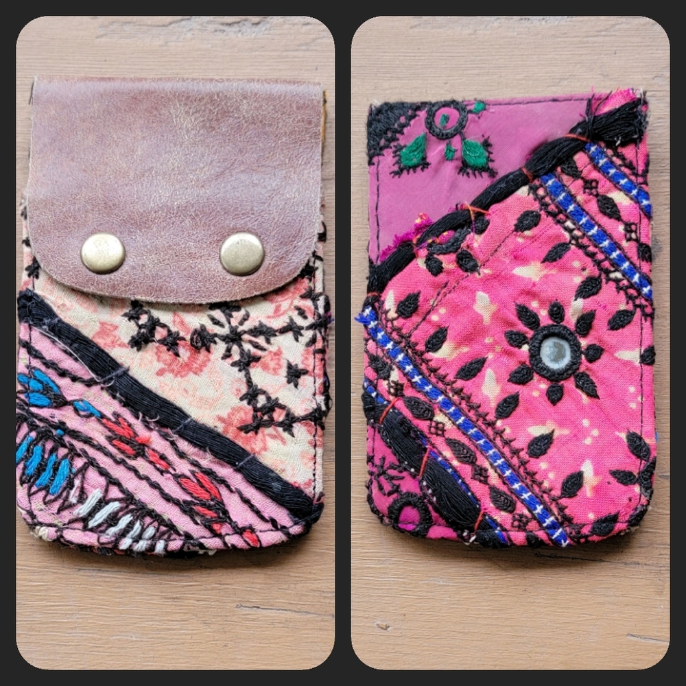 🍄🪬 Free People Boho Embroidered Repurposed vtg banjara hippie Wallet card case